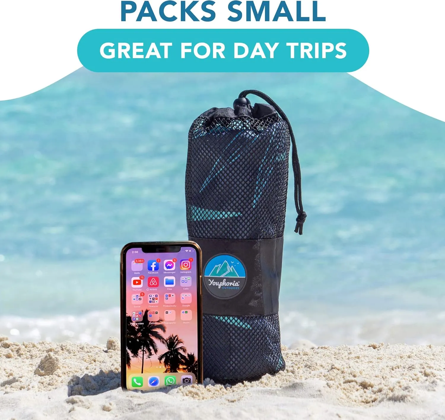Youphoria Microfiber Travel Towel Fast Drying Lightweight - Quick Dry Towel for Camping, Beach, Backpacking, Hiking & Sport