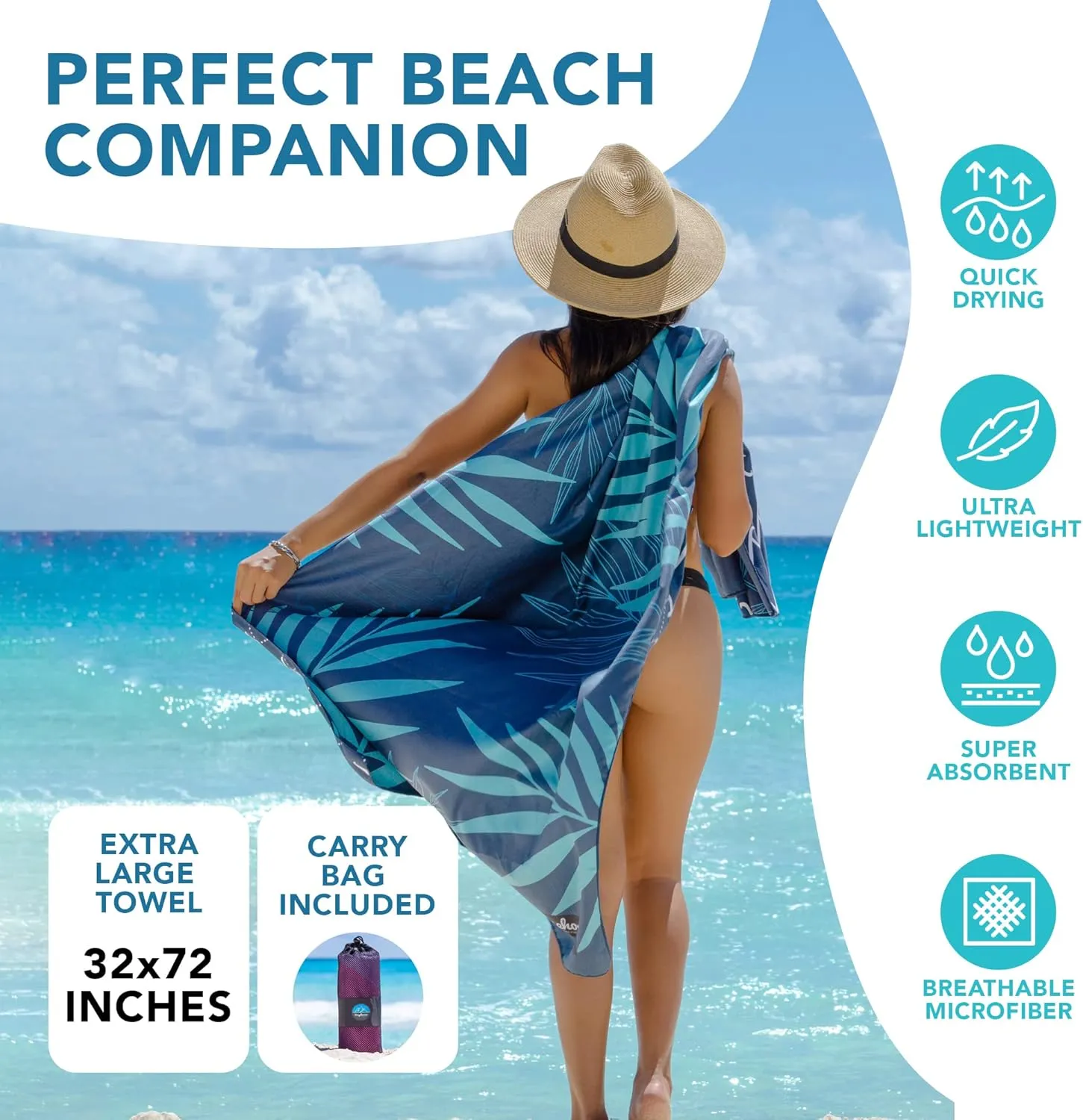Youphoria Microfiber Travel Towel Fast Drying Lightweight - Quick Dry Towel for Camping, Beach, Backpacking, Hiking & Sport
