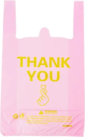 ysmile Thank You T Shirt Bag Plastic Grocery Bag for Small Business Plastic Shopping Bag with Handle - Pink