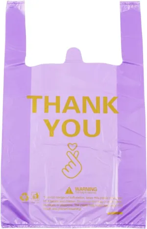 ysmile Thank You T Shirt Bag Plastic Grocery Bag for Small Business Plastic Shopping Bag with Handle - Purple