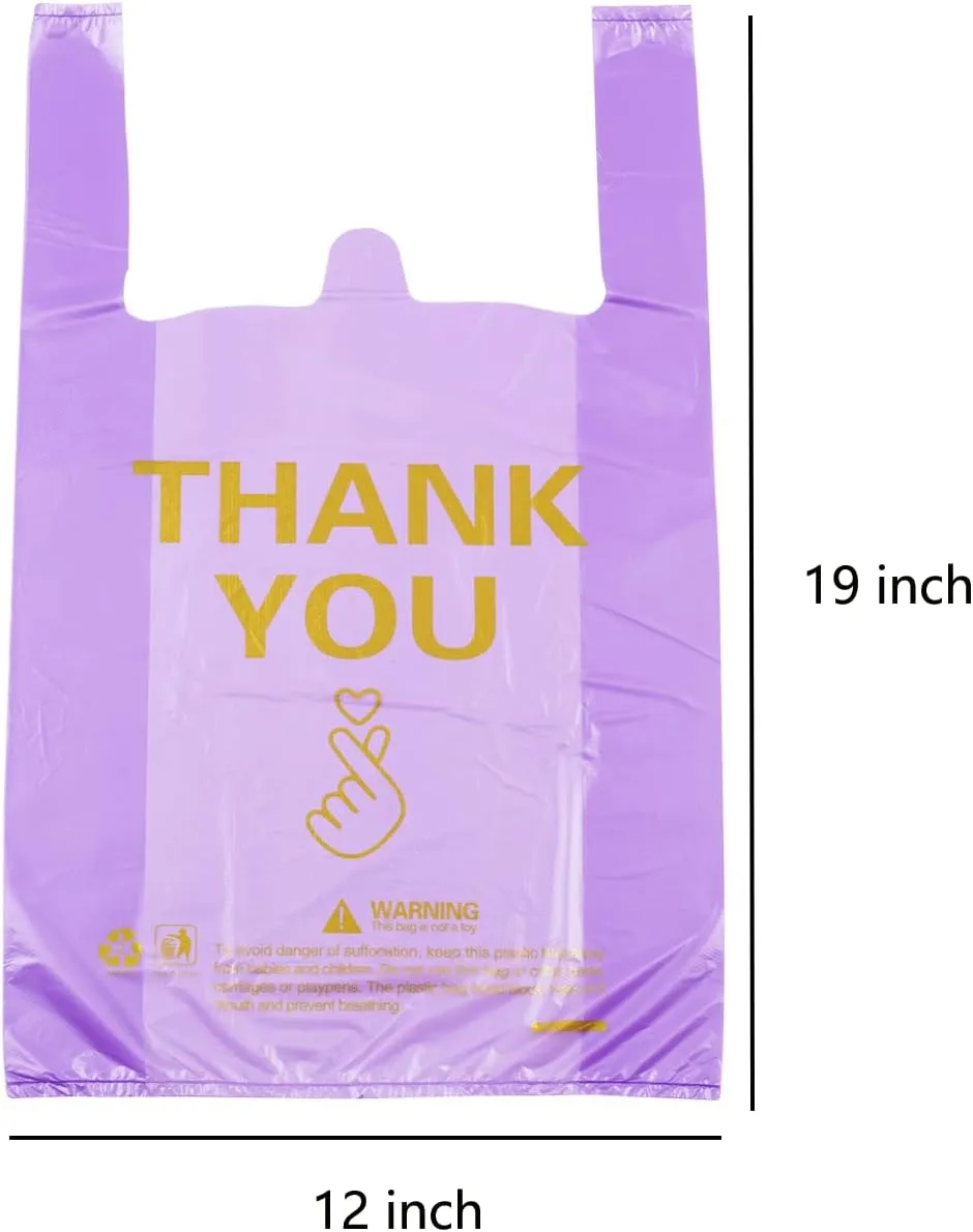 ysmile Thank You T Shirt Bag Plastic Grocery Bag for Small Business Plastic Shopping Bag with Handle - Purple