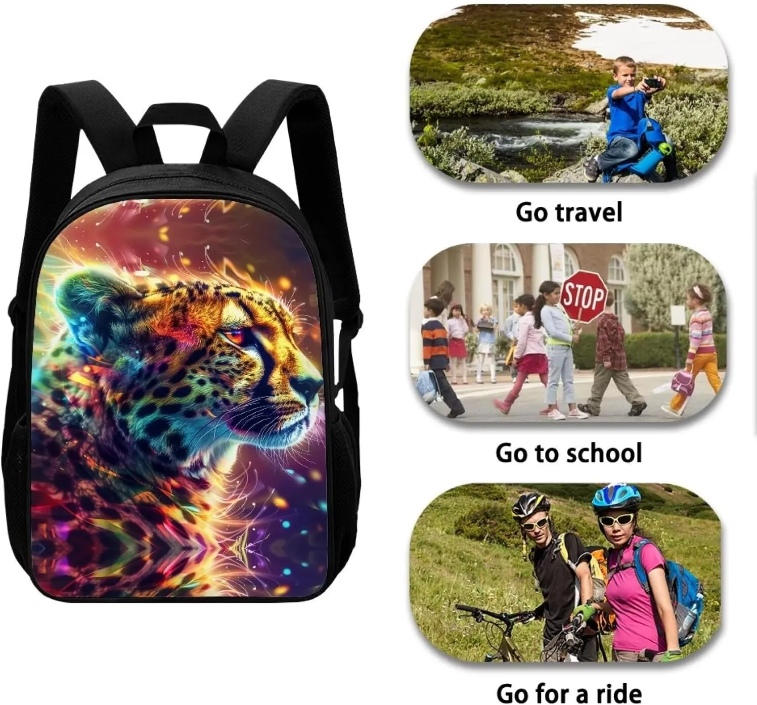 Ystardream 3D Cheetah Backpack for Girls Boys School Bag For Kids Elementary School Backpack for Girls School Middle School Bookbags Kindergarten Bookbag