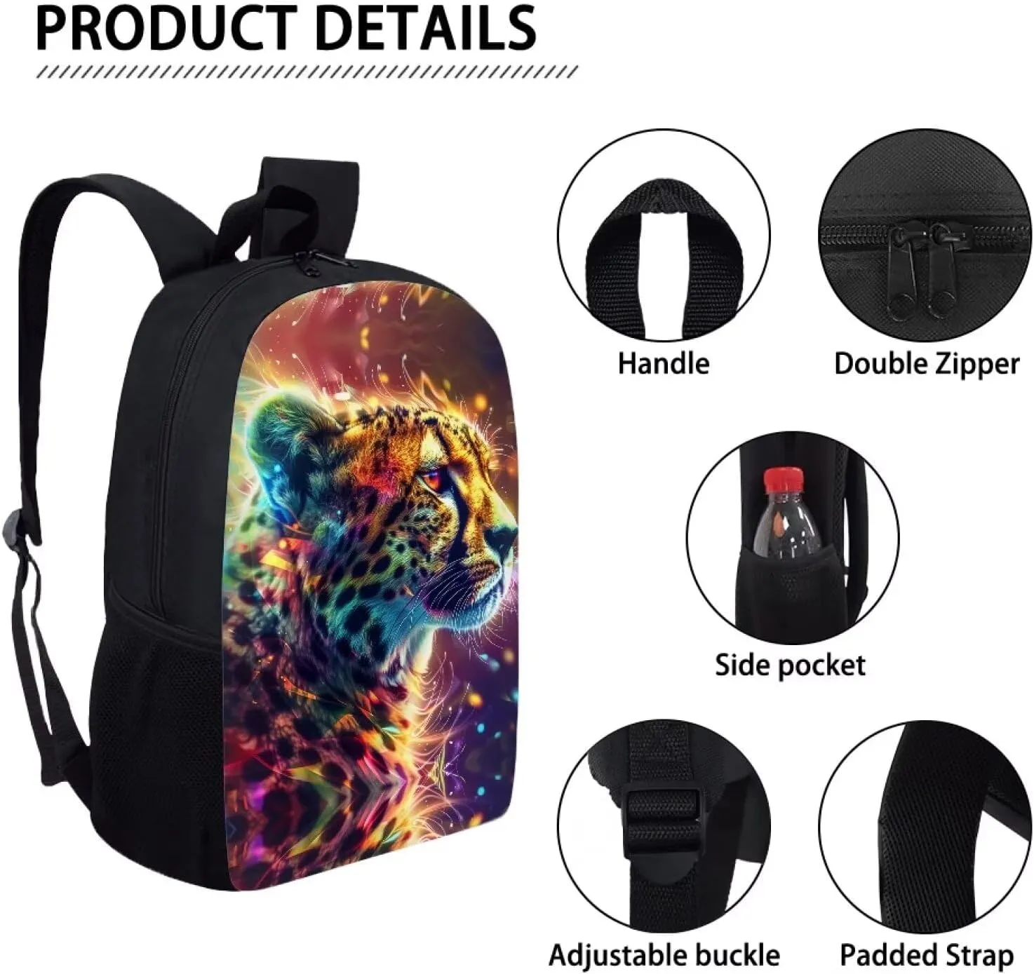 Ystardream 3D Cheetah Backpack for Girls Boys School Bag For Kids Elementary School Backpack for Girls School Middle School Bookbags Kindergarten Bookbag