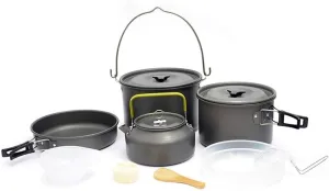 ZAIHW Hiker Camping Cookware, Nonstick, Lightweight Pots, Pans with Mesh Set Bag for Backpacking, Hiking, Picnic