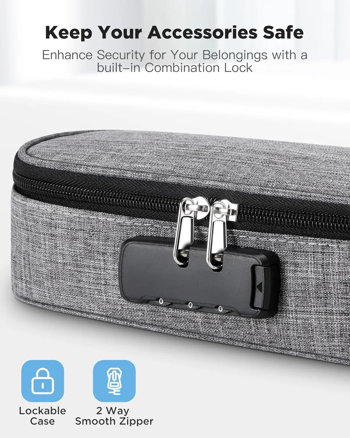 Zannaki Cute Pencil Case with Lock for Boys and Girls, Soft Large Capacity Pencil Case with Handle, Cool School Supplies Pencil Box Pen Stationery Storage Bag Organizer for Kids Teens Adults, Grey