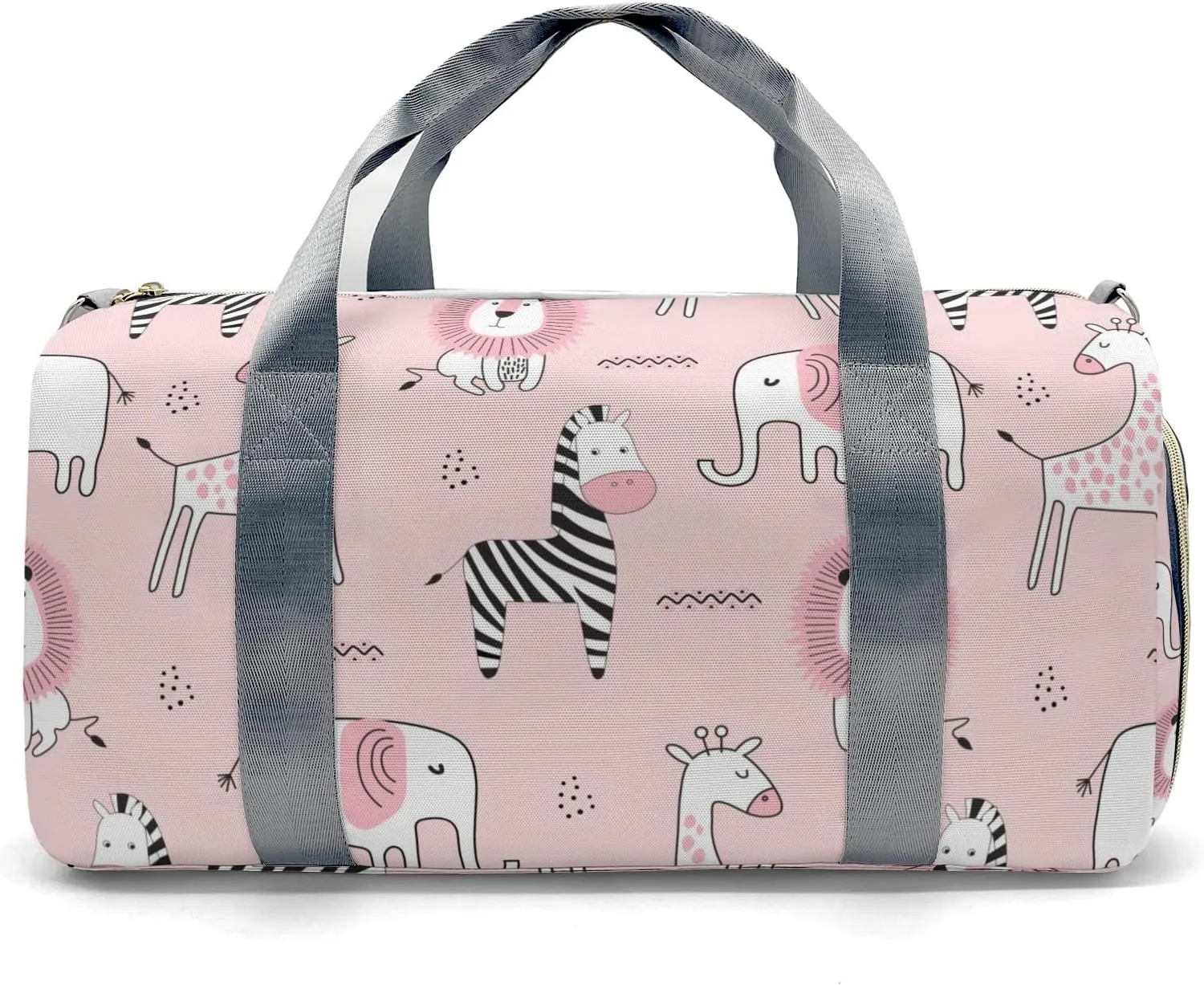 Zerba Giraffe Lion Pink Personalized Duffel Bag,Custom Travel Gym Bag with Name,Waterproof Sports Overnight Bag with Shoe Compartment & Shoulder Strap