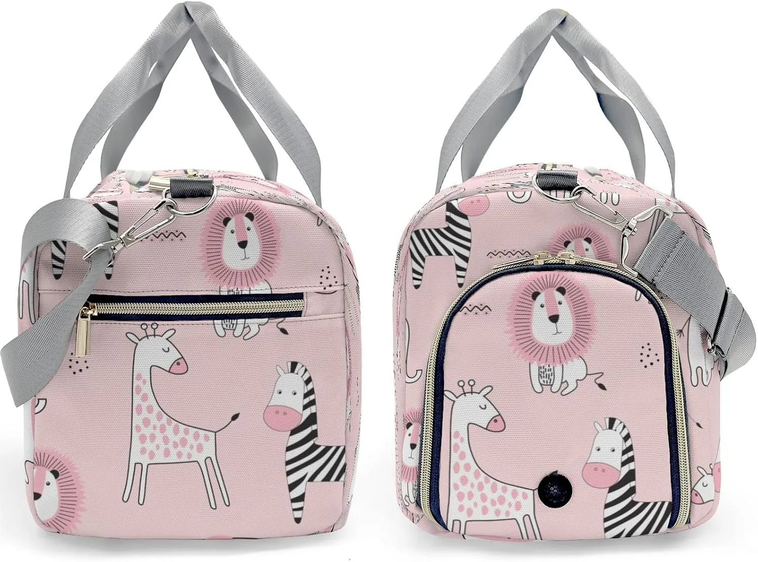 Zerba Giraffe Lion Pink Personalized Duffel Bag,Custom Travel Gym Bag with Name,Waterproof Sports Overnight Bag with Shoe Compartment & Shoulder Strap