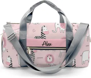 Zerba Giraffe Lion Pink Personalized Duffel Bag,Custom Travel Gym Bag with Name,Waterproof Sports Overnight Bag with Shoe Compartment & Shoulder Strap