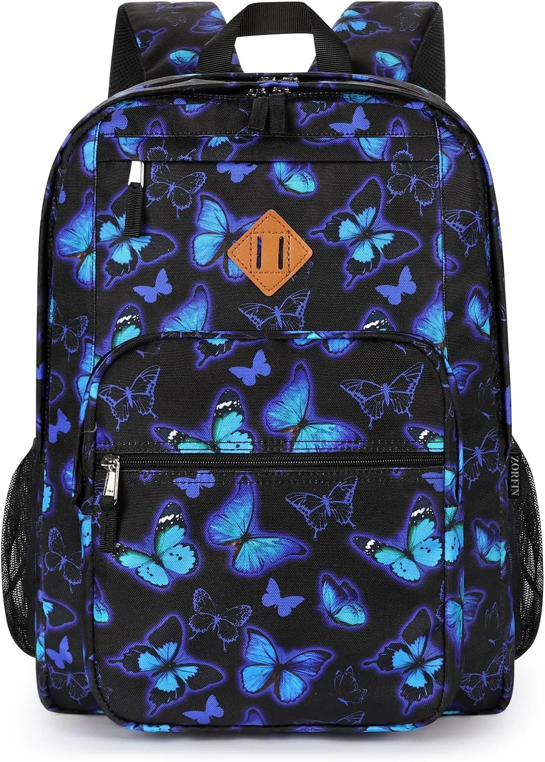 ZORFIN 26L Backpack for School, College, and Travel: Water Resistant Bookbag with 8 Compartments - Butterfly Black