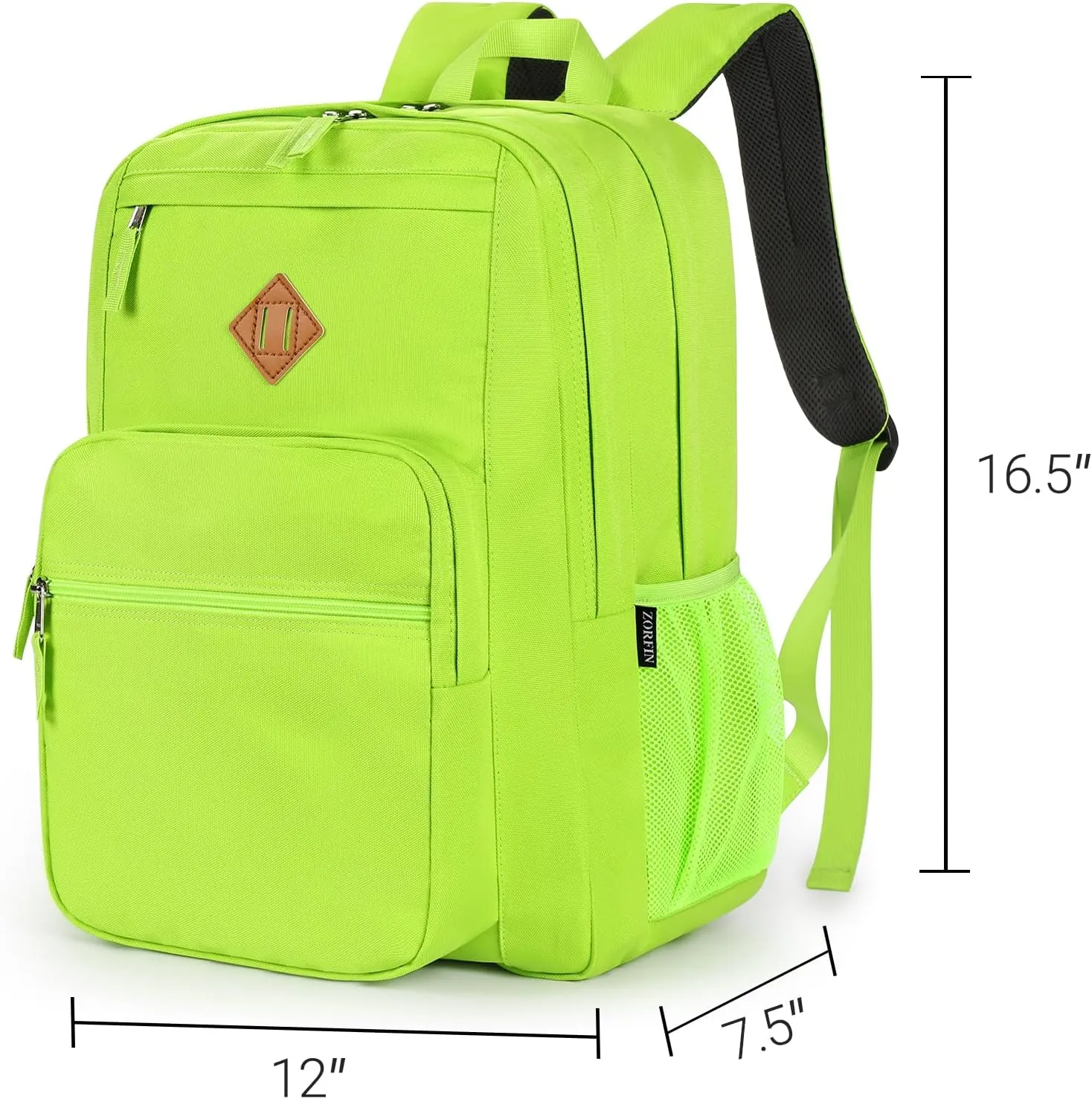 ZORFIN 26L Backpack for School, College, and Travel: Water Resistant Bookbag with 8 Compartments - Greenyellow