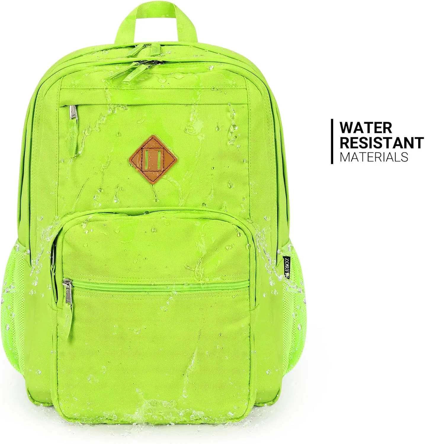 ZORFIN 26L Backpack for School, College, and Travel: Water Resistant Bookbag with 8 Compartments - Greenyellow