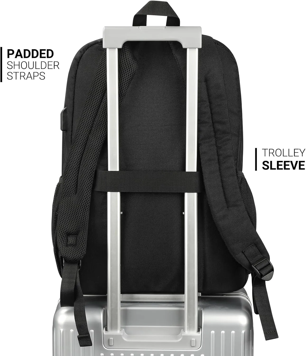 ZORFIN 36L Black Backpack for School, College, and Travel: Water Resistant Bookbag with 8 Compartments