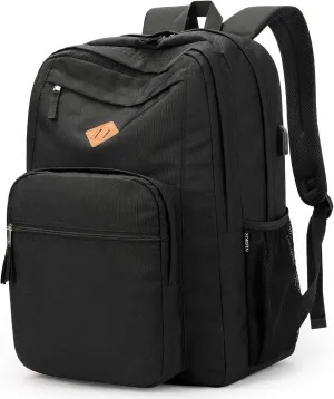 ZORFIN 36L Black Backpack for School, College, and Travel: Water Resistant Bookbag with 8 Compartments