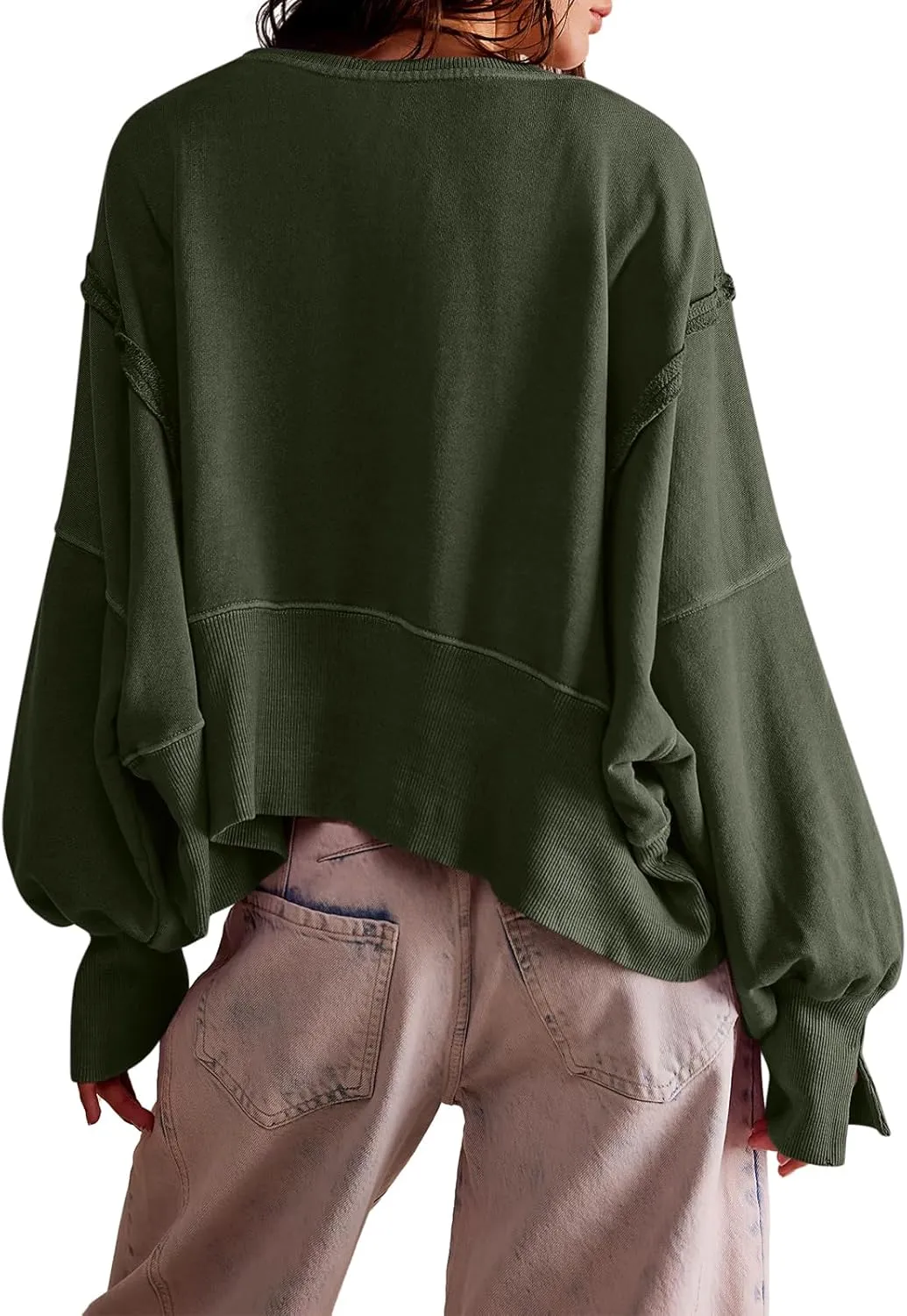 Zwurew Womens Casual Sweatshirt Long Sleeve Tops Crewneck Loose Fit Tee Pullover Crop Tshirt Side Slit Fall Fashion 2024